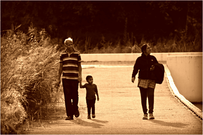 A family taking a walk