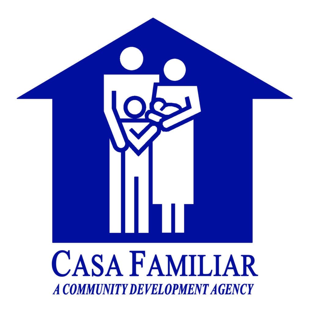 Blue logo featuring the outline of a family