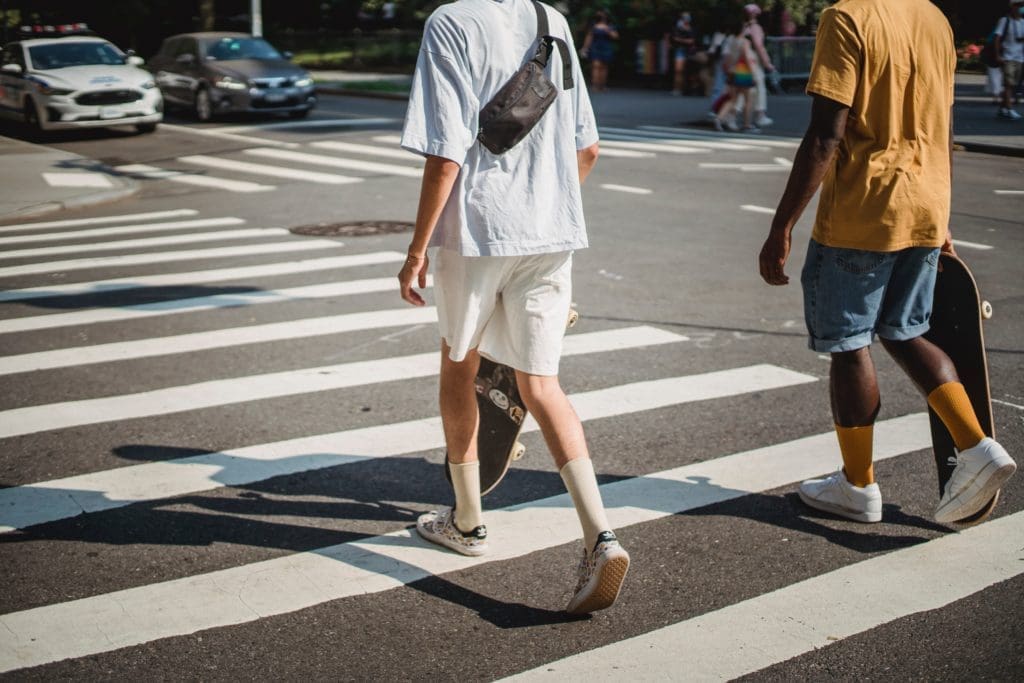 Crosswalk with pedestrians crossing