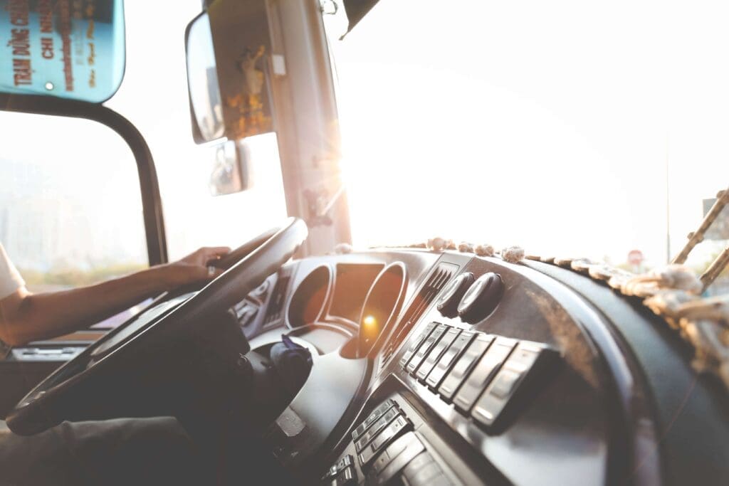 Truck steering wheel and dashboard