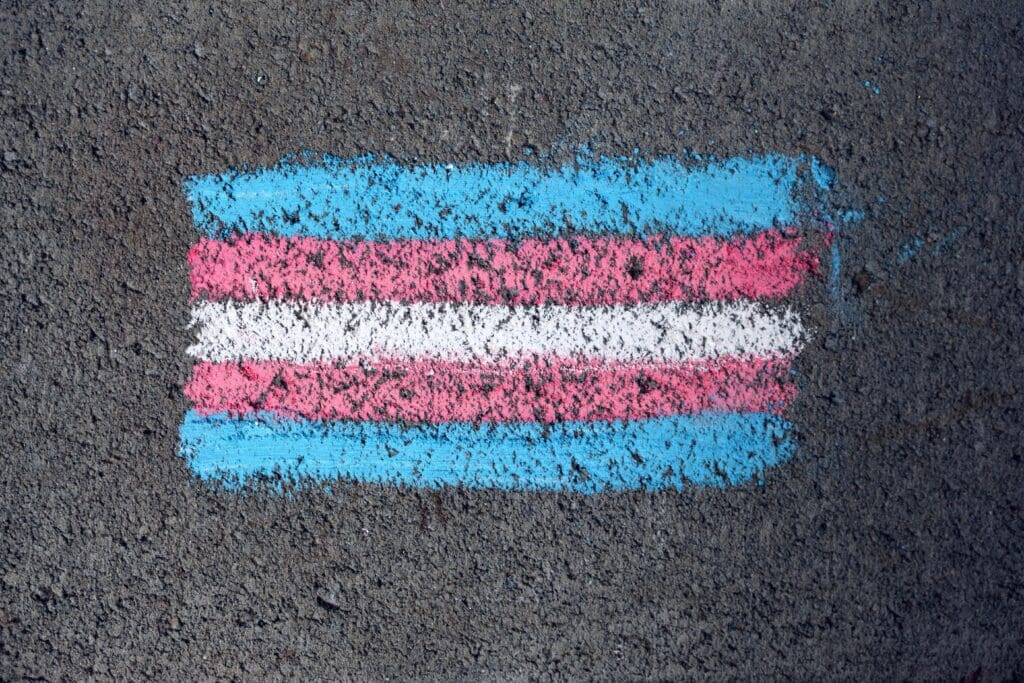 La bandera trans flag dibujada en la acera