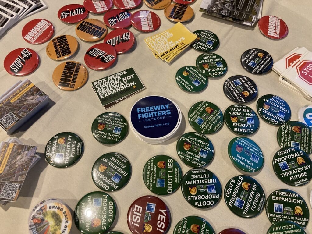 buttons and stickers from freeway fighters around the country