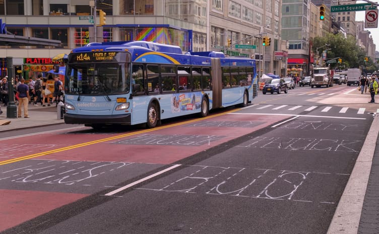 a bus on the NYC 14th street busway could be impacted by the rollback of congestion pricing